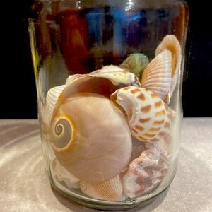 🍀$12bundle Glass Jar of Seashells - jute lid for decor
